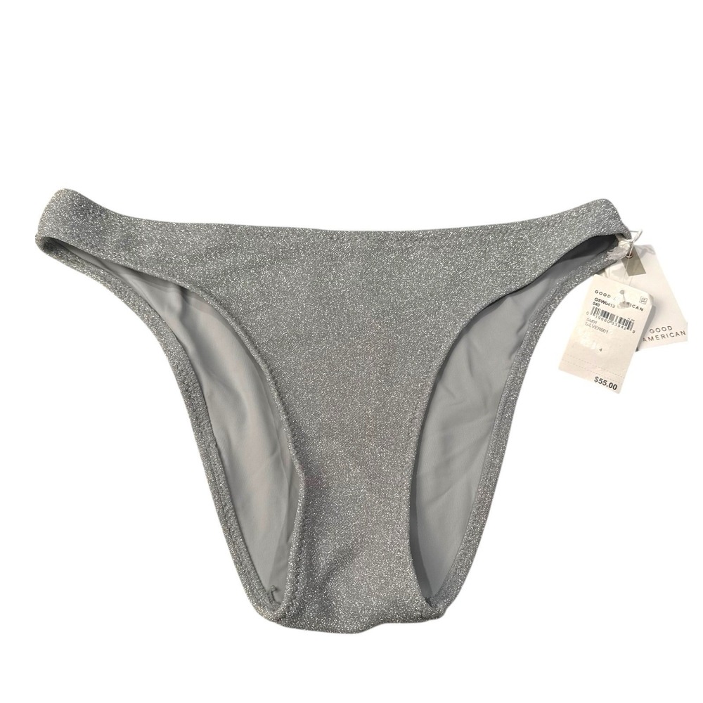 Good American Sparkle Better Bikini Bottom Full Swim‎ Silver Women's Size 4 177